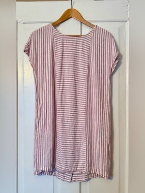 Madewell Lavender & White Striped Short Sleeve Tunic Dress with Button Down Back